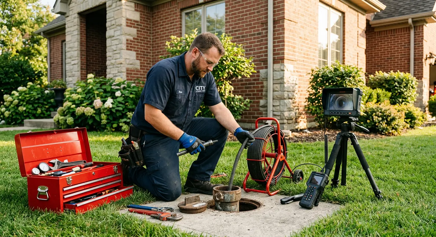 Sewer specialist with camera equipment servicing a cleanout in Orlovista