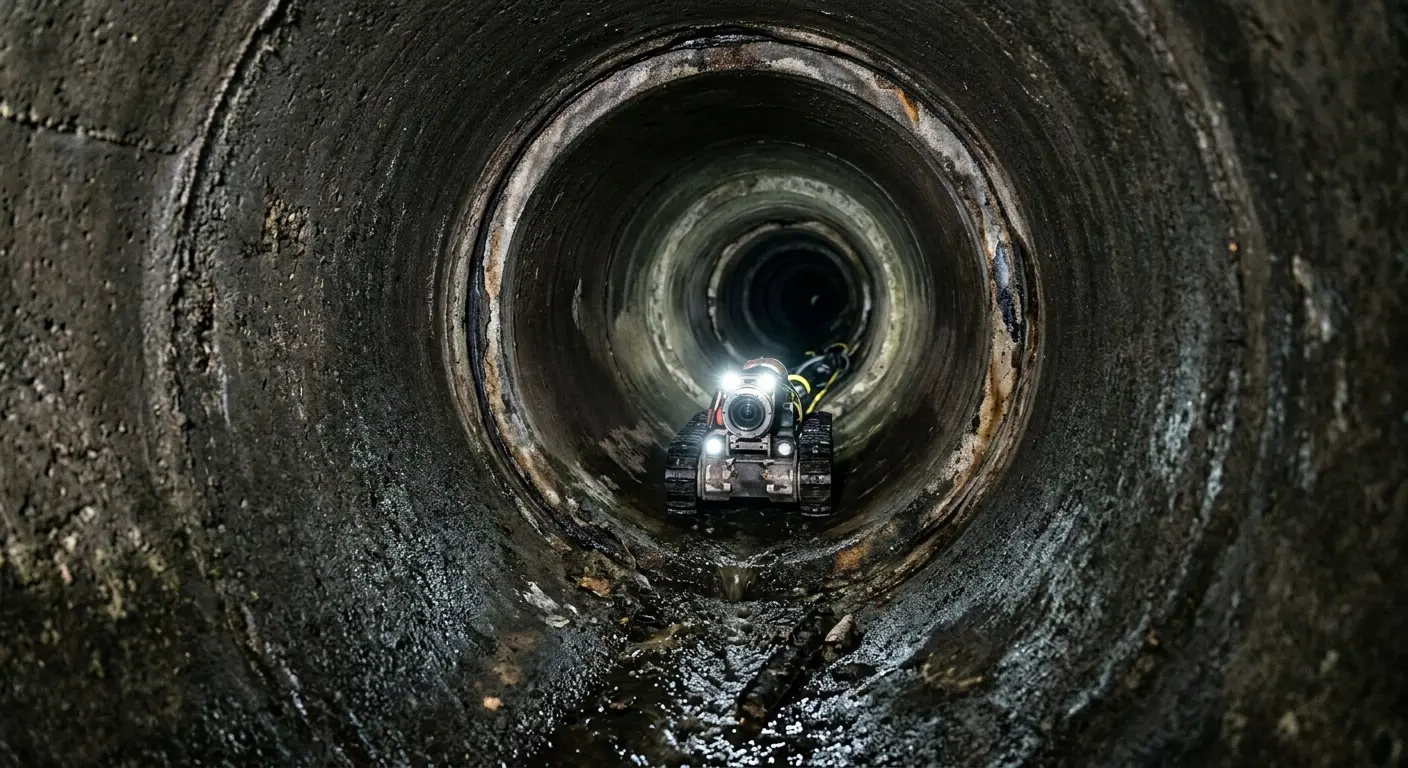 Robotic sewer camera inspecting pipe interior for Sewer Line Cleaning in Orlovista