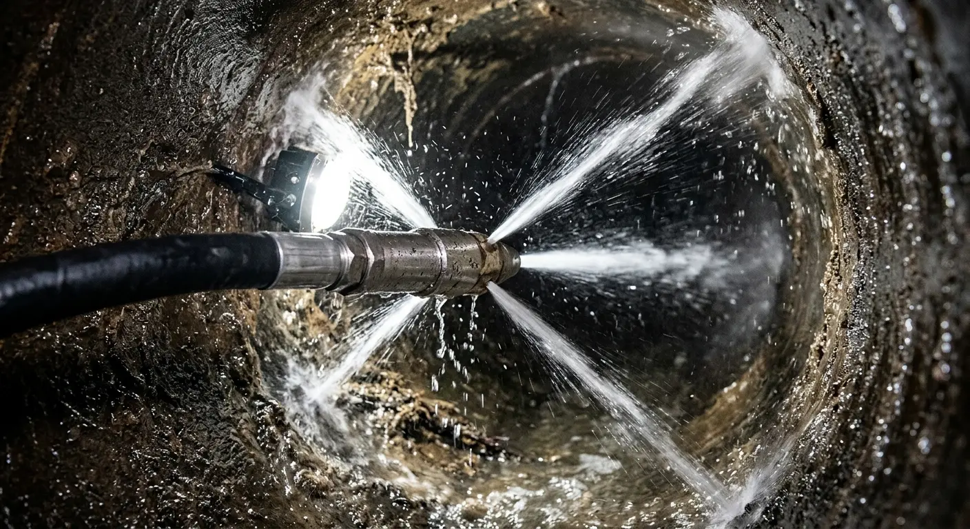 High-pressure hydro jetting nozzle cleaning sewer pipe for Sewer Line Relining in Orlovista